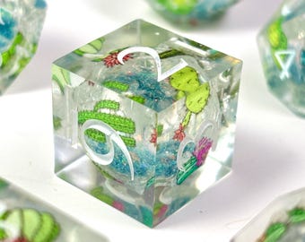 Cactus Liquid DND Dice Set, Desert Succulent Sharp Edge D&D Resin Dice, Dungeons and Dragons Polyhedral RPG DND Dice D6, D20, Gift for Gamer