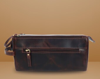 Handmade Leather Toiletry Bag – Personalized Dopp Kit for Men, Travel Shaving Bag, Gift for Him