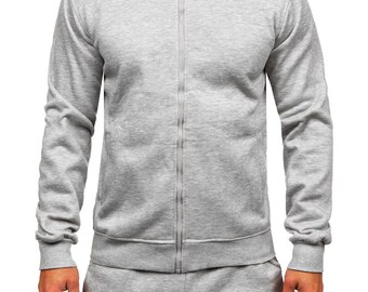 Men’s Light Gray Tracksuit Set – Slim Fit Zip-Up Jacket & Jogger Pants Casual Activewear Gift For Him