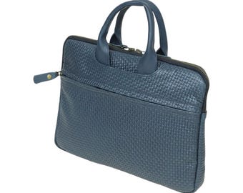 Deep Navy Blue Leather Laptop Bag for Men, Handmade Leather Briefcase, Office Messenger Bag, Business Travel Bag, MacBook Carry Case