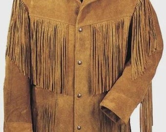Men's Brown Fringe Leather Jacket Western Cowboy Suede Coat Vintage Ranch Wear Jacket Handmade Fringe Native Inspired Leather Gift For Him