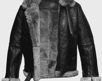 Mens Sheepskin Leather B3 Bomber RAF Aviator Pilot Jacket Winter Flying Coat Shearling Warm Jacket Gift For Him