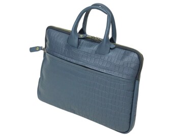 Navy Blue Muted Dark Leather Laptop Bag for Men, Handmade Leather Briefcase, Office Messenger Bag, Business Travel Bag, MacBook Carry Case