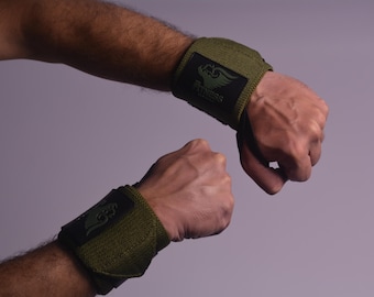 Olive Black Wrist Wraps: Adjustable Support for Weightlifting, CrossFit, Powerlifting