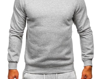 Men’s Heather Gray Tracksuit Set – Premium Crewneck Sweatshirt & Slim Fit Joggers | Casual Streetwear Activewear Set Gift For Him