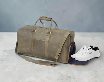 Leather Weekender Bag for Men Full Grain Leather Duffle Bag Handmade Overnight Bag leather gym bag travel gift for men anniversary husband