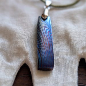 Polished Titanium Damascus Pendant | Timascus Mokuti Necklace | Handmade Mokume Gane Damtanium Jewelry