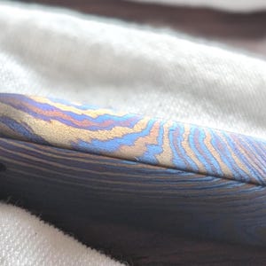 Brushed Satin Timascus Pendant | Handmade Titanium Damascus Mokuti Necklace | Damtanium Pendant UK