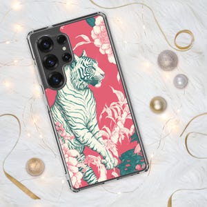 Chinoiserie Tiger Toile Pink and White Clear Case for Samsung