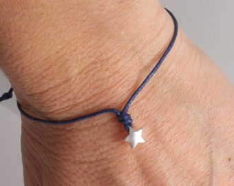 Silver Star 8mm Charm Wish/Friendship Bracelet/Anklet/Ankle,18 Waxed Cotton Cord Colors-Blue,Turquoise,Black,Brown,Red,Pink,...,Gift for Her