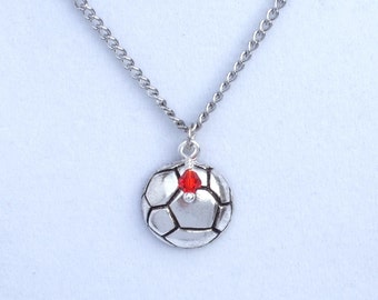 Soccer/Futbol Necklace, Personalized Birthstone/Pearl Bead or Team Colors, Silver Plated, Athlete, Coach, Parent