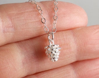 Pinecone Necklace, Sterling Silver, Tiny Pine Nut, Gift for Her, Pine Cone, Option to Personalize, Woodland, Pine Nut