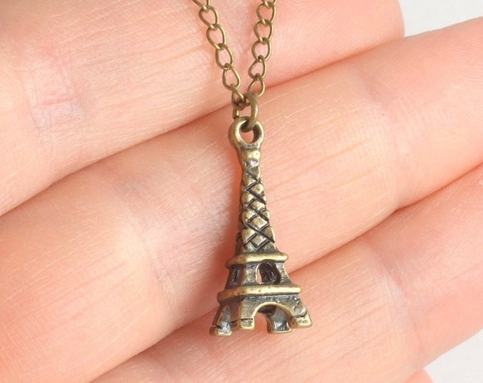 Eiffel Tower Necklace, Antique Brass Plated, Paris, The City of Love and Lights, Oh How Romantic, Graduation Gift for Her, Travel