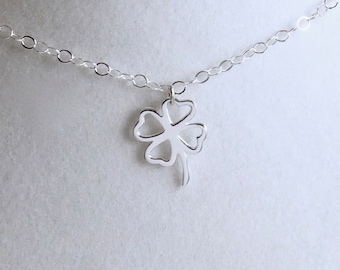 Four (4) Leaf Clover Sterling Silver Necklace, Shamrock, Graduation, Gift for Her, Symbolizes (Faith, Hope, Love, and Luck), 4 Leaf Clover