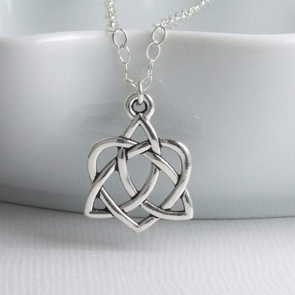 Sterling Silver/Fine Silver Open Heart Triquetra Celtic Knot Necklace, Gift for Her,Luck,Irish,Eternity,Never Ending Love, Faith, Friendship