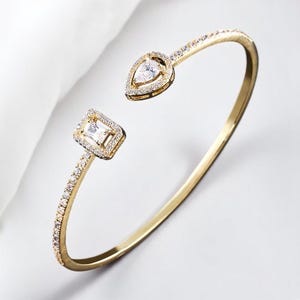 Luxus Geometrische Gold Manschette Armreifen für Frauen | Mode Cubic Zirkonia Armbänder | INS Style Schmuck für Party & Alltag tragen