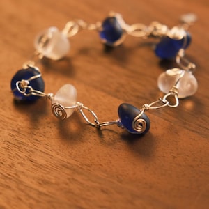 PEPELUALI Sea Glass Bracelets Adjustable S925 Silver Beach Glass Bracelet Handmade Bracelets Ocean Jewelry Gift For Girls Women