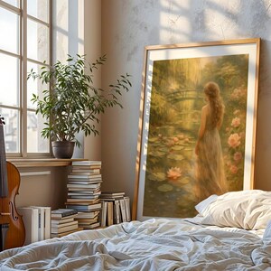 Monet Style Pastel Oil Painting Print, French Country Wall Decor, Impressionist Fairytale Wall Art, Vintage Water Lily Print, French Cottage