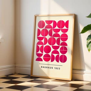Rosa Bauhaus Print, Mid Century Modern, Geometrische Wandkunst, Pop Kultur Druck, Moderne Kunst, Ausstellungsposter, minimalistisch, Retro Print Geschenk