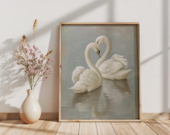 Vintage Swan Couple Art Print: Pastel Farmhouse Nursery (Digital Download)