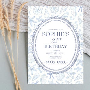 21st Birthday Invitation Coastal Granddaughter Birthday invite Digital Download invite blue Invitation Template 21st 30th, 40th, 50th