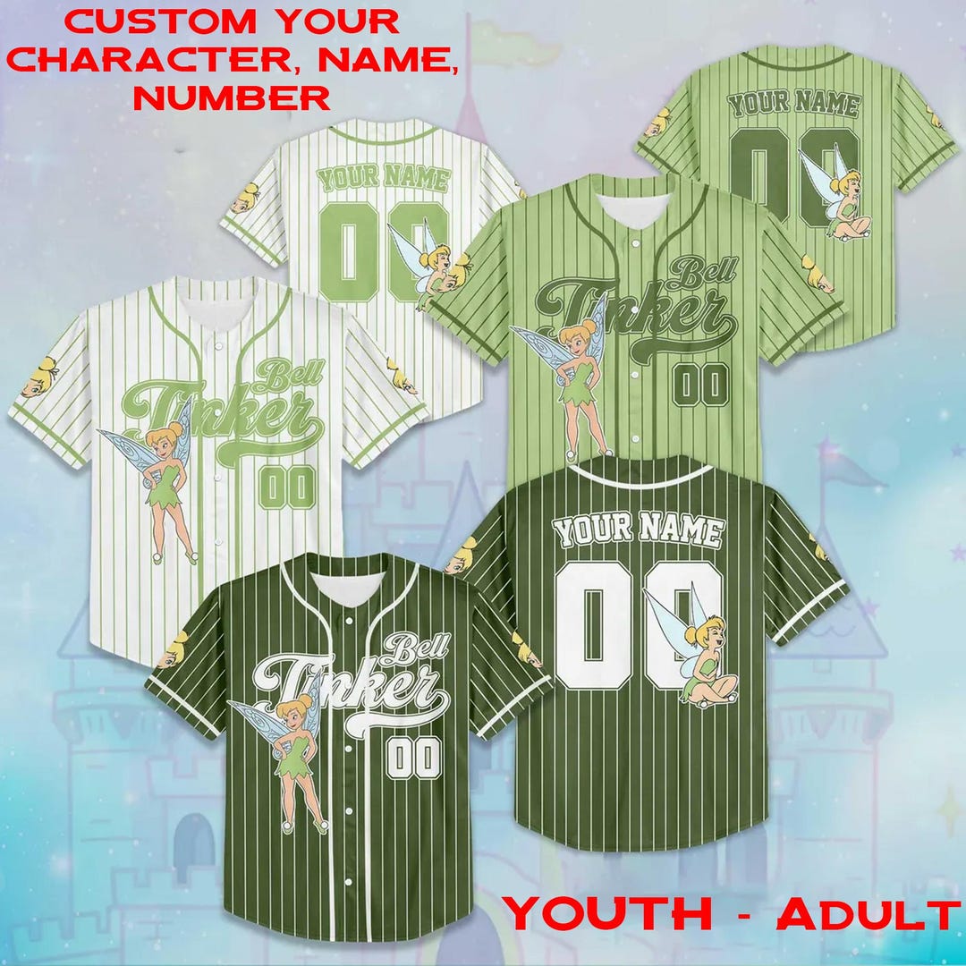 Custom Name & Number Disney Tinker Bell Jersey, Disney Peter Pan Jersey ...