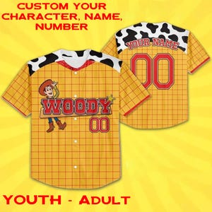 Custom Name & Number Disney Toy Story Woody Jersey, Custom Jersey for Pixar Fan, Toy Story n Friends, Funny Birthday Toy Story Woody Jersey