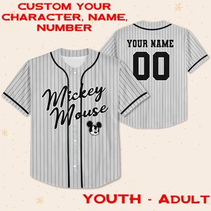 Personalize Name & Number Disney Mickey Grey Jersey, Custom Disneyland Kid Youth Adult Jersey, Mickey Boy Jersey, Birthday Boy Jersey Gift