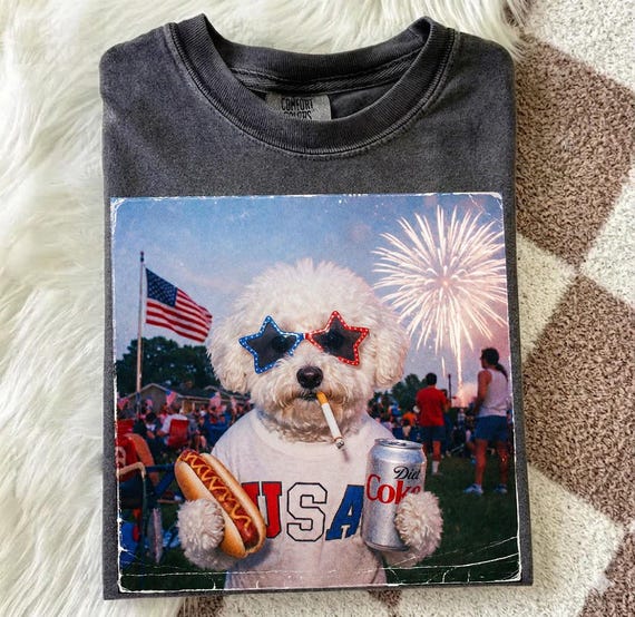 Bichon Frise 250year T-Shirt, Patriotic Bichon Frise Comfort Colors Tee, Funny 4th of July Bichon Frise, USA Bichon Drinking Beach Shirt