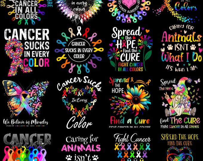 Fight Cancer in All Color Png Bundle, Cancer Awareness Shirt Design PNG ...