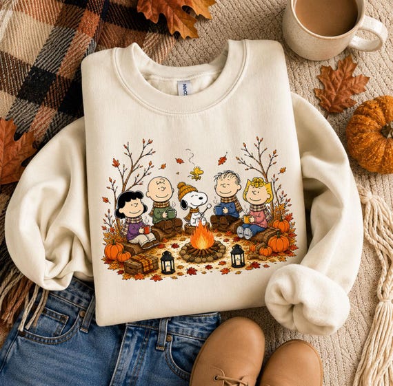 Fall Cartoon Dog Friends Sweatshirt, Campfire Shirt,  Autumn Vibe Tee, Cozy Fall Season Shirt, Pumpkin Season T-Shirt, Thanksgiving Gift