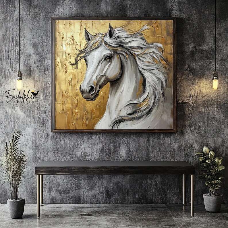 Golden Stallion Wall Art: Schimmel Portrait (Digitaler Download) Bild 1