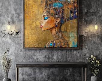 Egyptian Queen Art Print: Golden Textured Wall Decor (Digital Download)