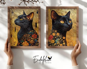 Heilige schwarze Katze, spirituelle Wandkunst, Feline Druck, moderne Gold Wohnkultur, digitaler Download