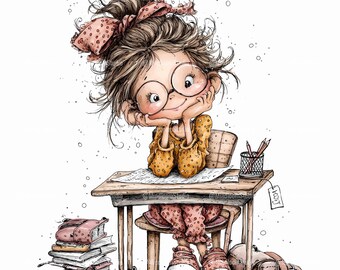 Whimsical Teacher Clipart Bundle, Classroom Students Back to School Graphics, Commercial use, 35 JPG Set