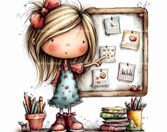 Watercolor Teacher Clipart Bundle, Classroom Students Back to School Graphics, Teachers Day, Junk Journal, Commercial Use, 30 JPG Set