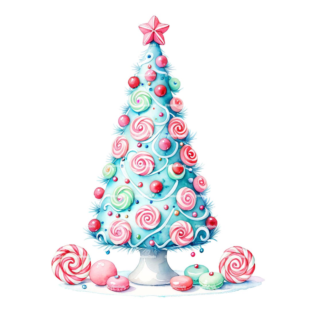 Watercolor Candy Christmas Tree Clipart, Peppermint PNG (digital ...