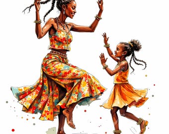 African Mom and Daughter Clipart, Ankara Mother's Day Graphics, Afrocentric Mothers Day Card, Digital Download