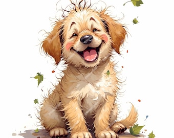 Whimsical Puppy Clipart Bundle, Watercolor Dog Illustration (Digital Download)