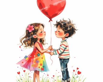 Watercolor Valentine Couple Clipart, Love Graphics (JPGs)