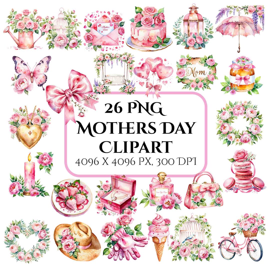 Watercolor Mothers Day Clipart, Spring Flowers Clipart, Mothers Day PNG ...
