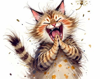 Funny Watercolor Cat Clipart Bundle, Quirky Kitty Illustration (Digital Craft JPG)