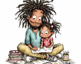 Black Dad Clipart, African American Father's Day Clipart Bundle, Black Father Illustration, Junk Journaling, Card Making, Commercial Use