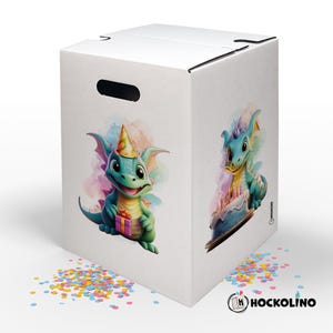 Hockolino Geburtstagsdrache - Kinder Papphocker zum Ausmalen | Nachhaltig faltbar stabil Sitzhocker Deko für Drachenparty & Rittergeburtstag