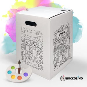 Hockolino "Schuleingang / Zuckertüte" – Kinder Papphocker zum Ausmalen | nachhaltig faltbar stabil | Sitzhocker für Mottoparty / Mitgebsel