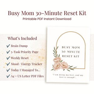 Busy Mom Reset Planner Printable, 30-Minute Daily Reset Kit, Overwhelmed Mom PDF, Brain Dump & Priority Page, Instant Download