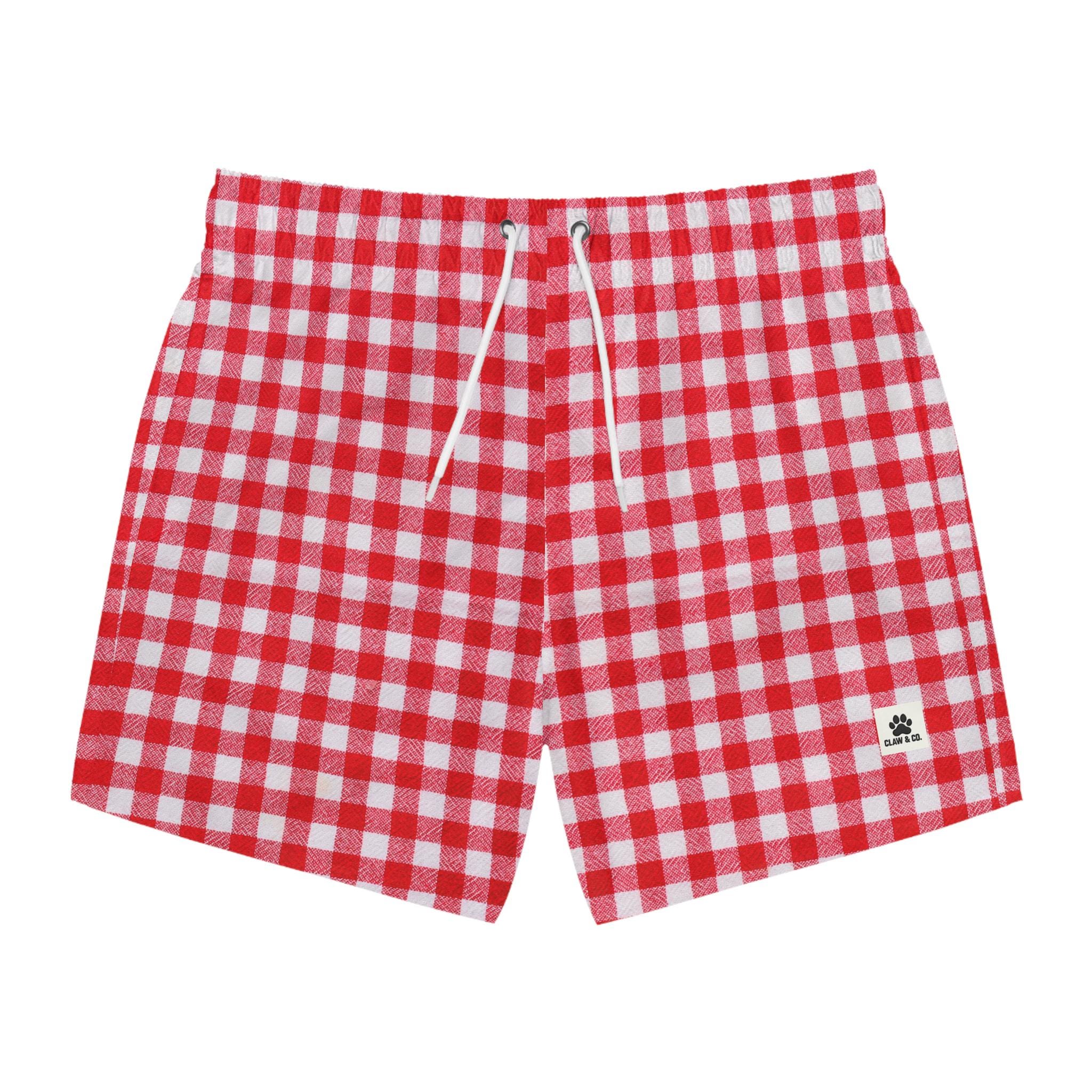 Bañador de cuadros rojos, ropa de playa de verano, atuendo para fiestas en la piscina, trajes de baño para vacaciones, estilo náutico, listo para picnic