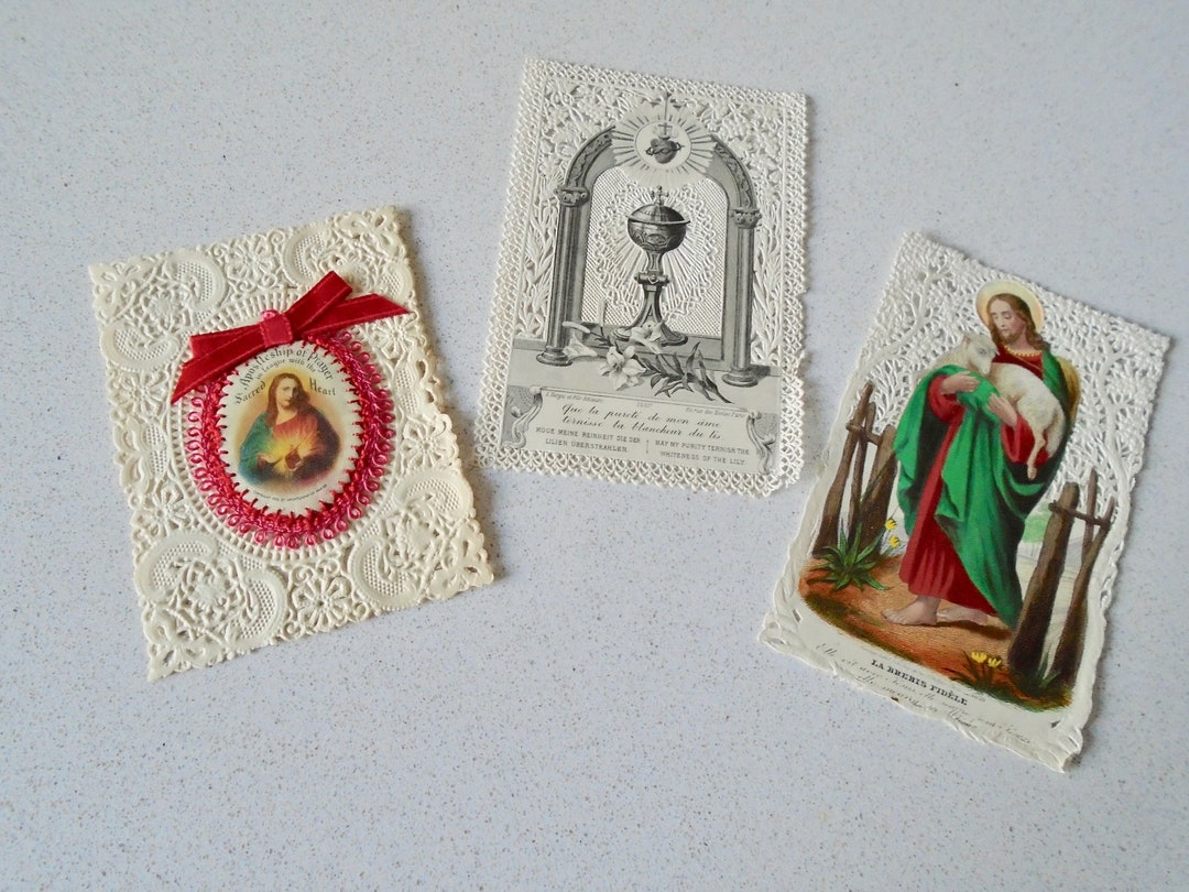 3 Antique Paper Lace Holy Cards Catholic Sacred Heart Jesus Etsy