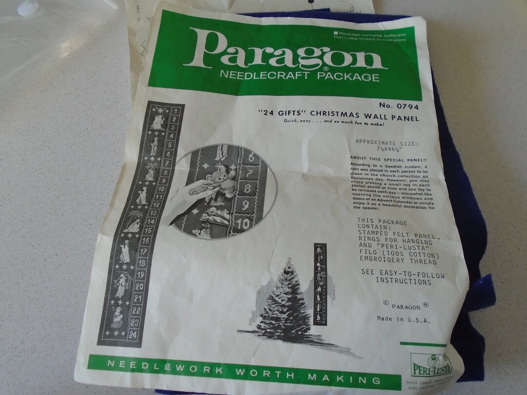 Vintage Paragon 24 Gifts Christmas Wall Panel Needlecraft Kit Partially