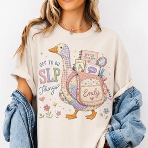 Speech Therapist Shirt, Faux Patchwork SLP Shirt, SLP Goose Comfort Colors Shirt, Speech Therapy Tee, Custom Name Tee